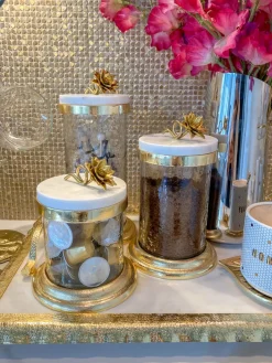 Inspire Me! Home Decor Marble & Silver Hammered Canisters Discount