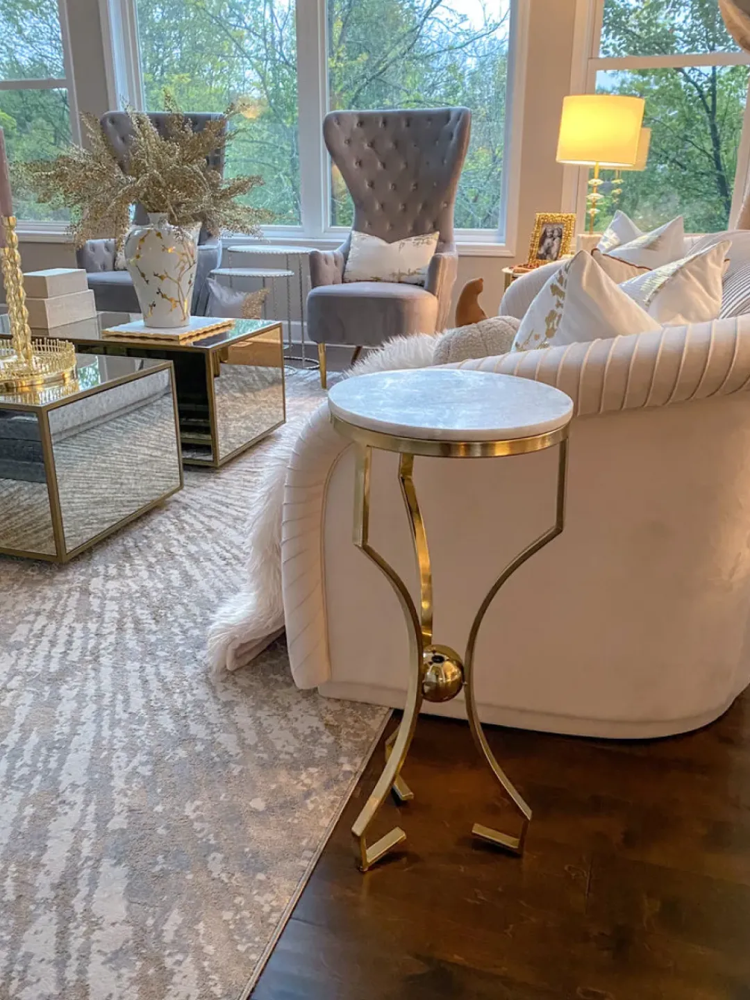 Inspire Me! Home Decor Marble Size Table With Gold Base Clearance
