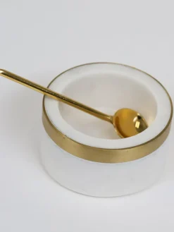 Inspire Me! Home Decor Marble Spice Bowl W/ Gold Rim And Gold Spoon Discount