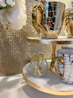 Inspire Me! Home Decor Marble Tray With Gold Metal Abstract Handles Fashion