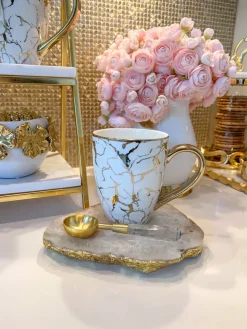 Inspire Me! Home Decor Metallic Gold Marble Print Mug With Hammered Texture Fashion