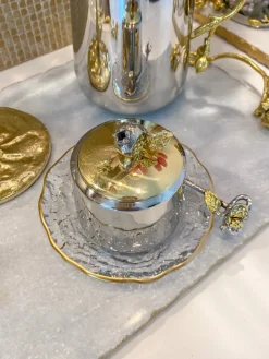Inspire Me! Home Decor Metallic Gold Marble Print Turkish Coffee & Tea Set With Tray Discount