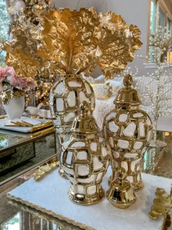Inspire Me! Home Decor 13″ Metallic Gold Ruffled Leaf Stem Sale