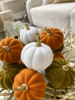 Inspire Me! Home Decor Mini Cream Velvet Decorative Pumpkin Sale