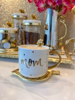 Inspire Me! Home Decor “Mom” Gold & White Tile Mug Sale