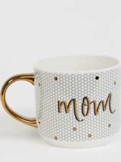 Inspire Me! Home Decor “Mom” Gold & White Tile Mug Sale