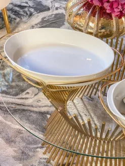 Inspire Me! Home Decor Oblong White Ceramic Bowl With Gold Textured Details ” From Pops Of Color Home Collection” Discount