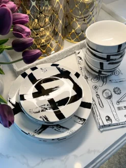 Inspire Me! Home Decor 12 Piece Black Brush Stroke Dinnerware Set KITCHEN Hot