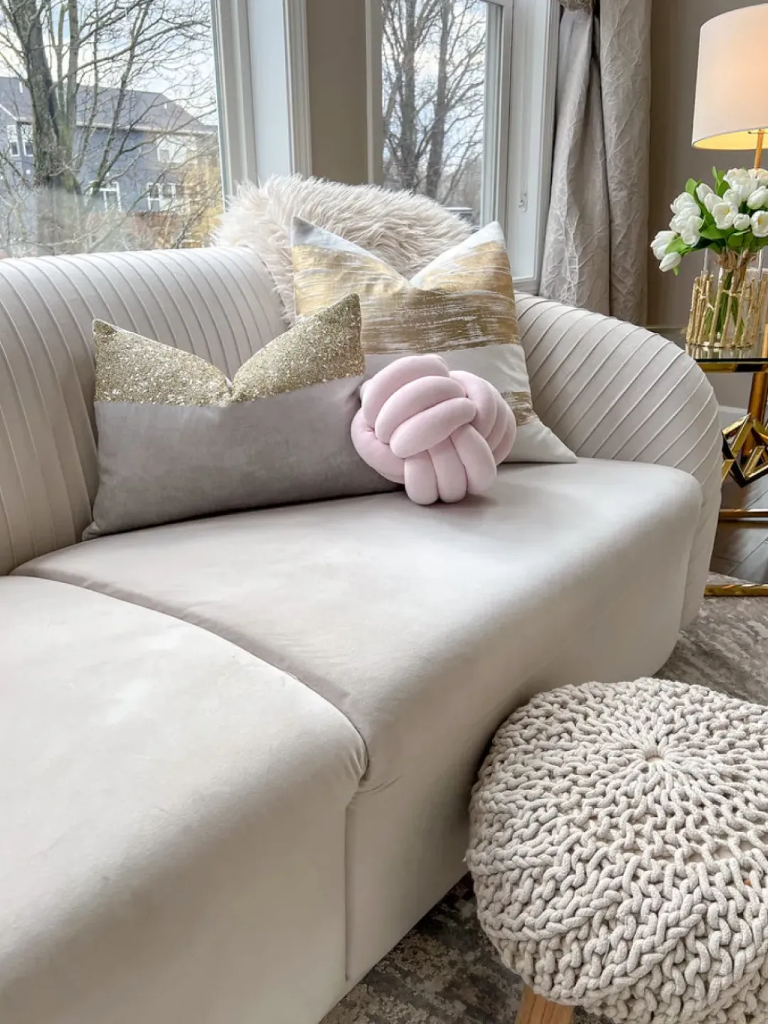 Inspire Me! Home Decor PILLOWS, RUGS, & THROWS Blush Woven Velvet Round Pillow Clearance