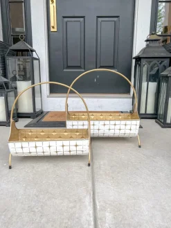 Inspire Me! Home Decor Rattan Wicker Vase With Gold Metal Base New