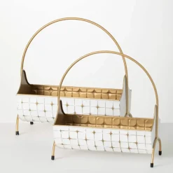 Inspire Me! Home Decor Rattan Wicker Vase With Gold Metal Base New
