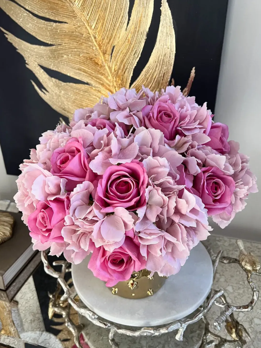 Inspire Me! Home Decor 13″ Real Touch Pink Rose & Hydrangea Bundle Outlet
