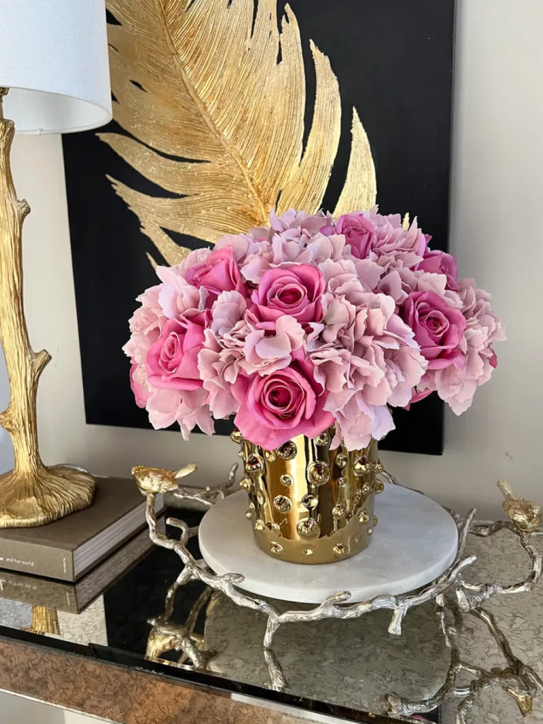 Inspire Me! Home Decor 13″ Real Touch Pink Rose & Hydrangea Bundle Outlet