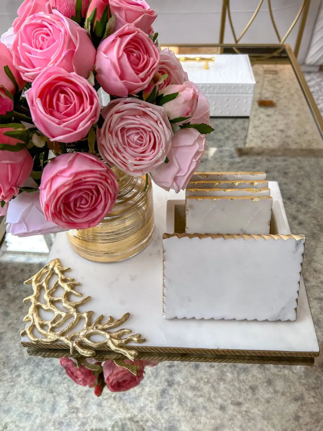 Inspire Me! Home Decor Rectangle Marble Tray With Gold Branch Handles Online