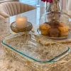 Inspire Me! Home Decor Rectangle Marble Tray With Gold Handles & Hammered Gold Edge New