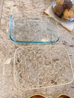 Inspire Me! Home Decor Rectangle Marble Tray With Gold Handles & Hammered Gold Edge New