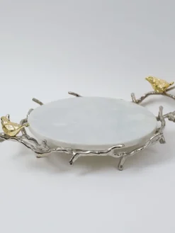 Inspire Me! Home Decor Rectangle Marble Tray With Gold Metal Handles And Gold Edge New