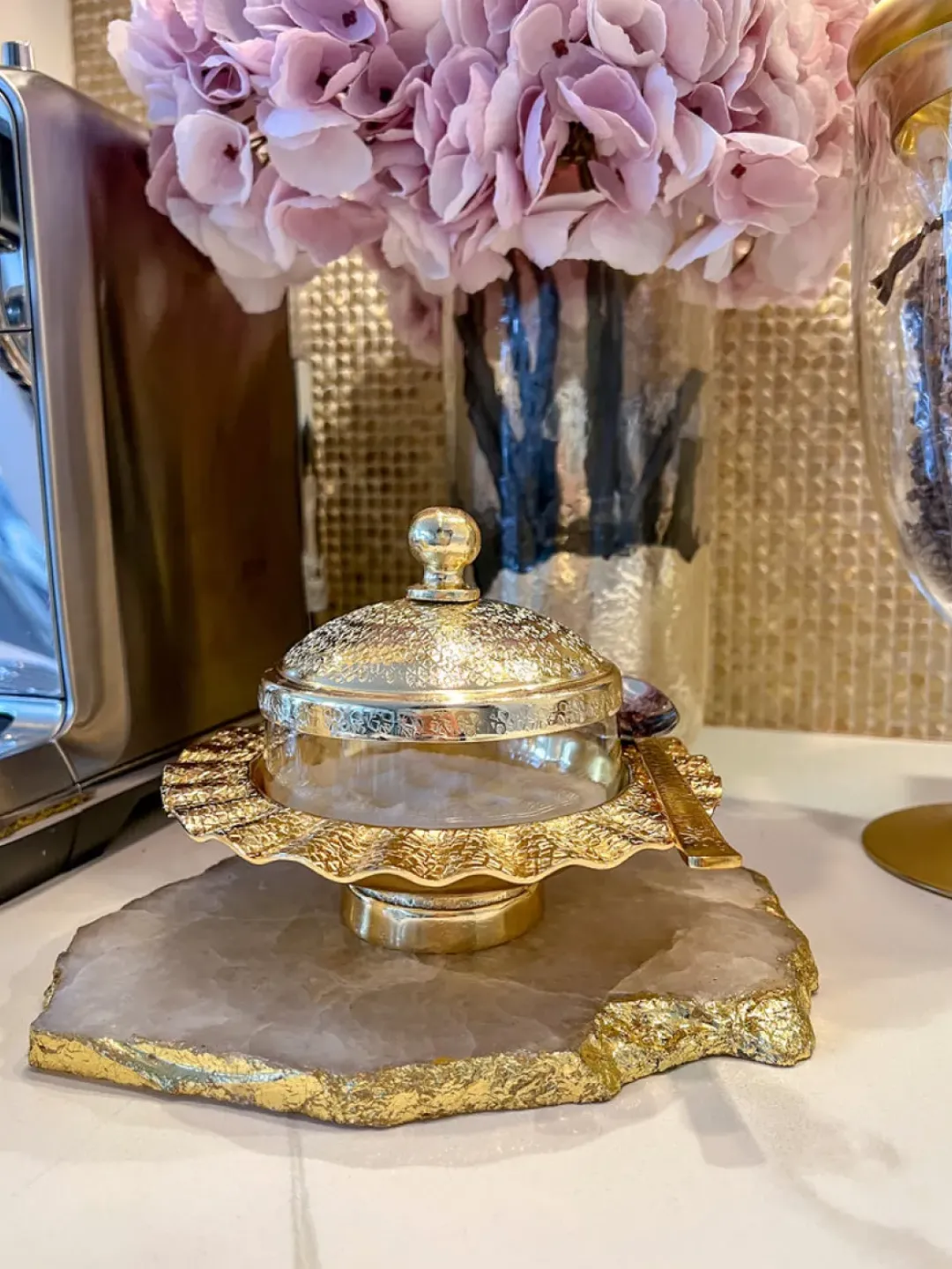 Inspire Me! Home Decor Rectangular Pyrex With Gold Branch Detailed Holder Discount