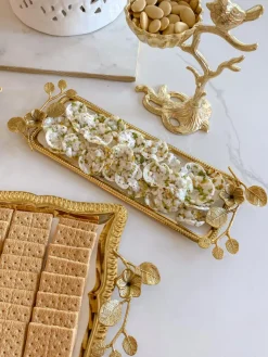Inspire Me! Home Decor Rectangle Gold Floral Tray With White Enamel Interior Fashion
