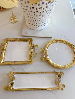 Inspire Me! Home Decor Rectangle Gold Floral Tray With White Enamel Interior Fashion