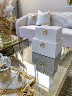 Inspire Me! Home Decor Rectangle Glass & Mirror Box With Gold Feather Detail (2 Sizes) Hot