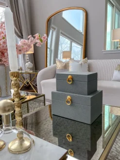 Inspire Me! Home Decor Rectangle Glass & Mirror Box With Gold Feather Detail (2 Sizes) Hot