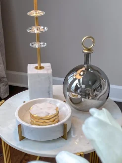 Inspire Me! Home Decor Round Glass Tray With Gold Floral Edge Hot