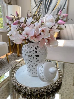 Inspire Me! Home Decor Round Marble Tray With Gold Edge And Metal Details Sale