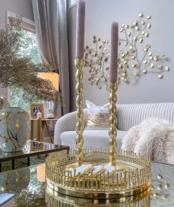Inspire Me! Home Decor Round Marble Tray With Gold Floral Edge Clearance