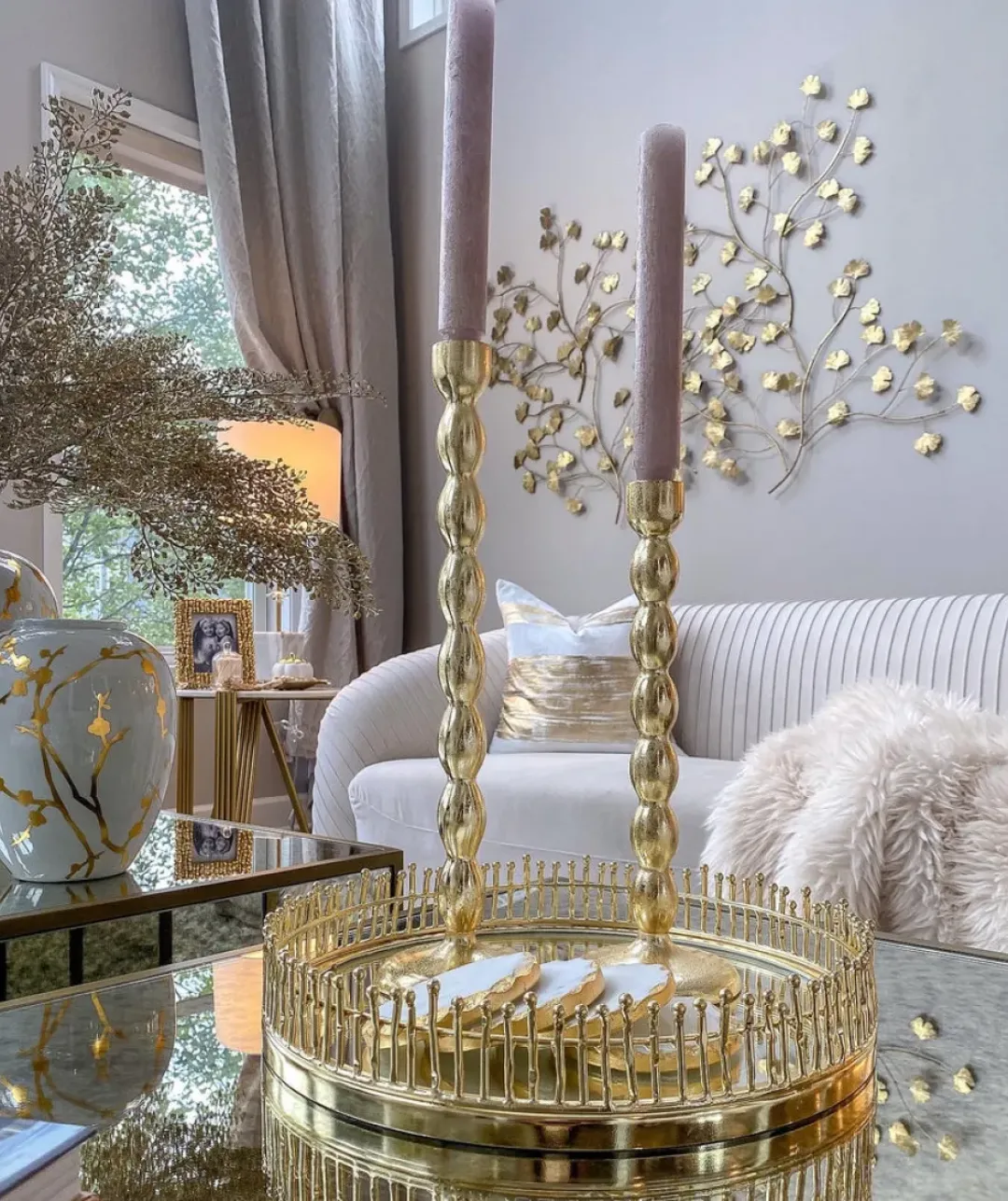 Inspire Me! Home Decor Round Marble Tray With Gold Floral Edge Clearance