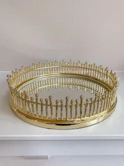 Inspire Me! Home Decor Round Marble Tray With Gold Floral Edge Clearance