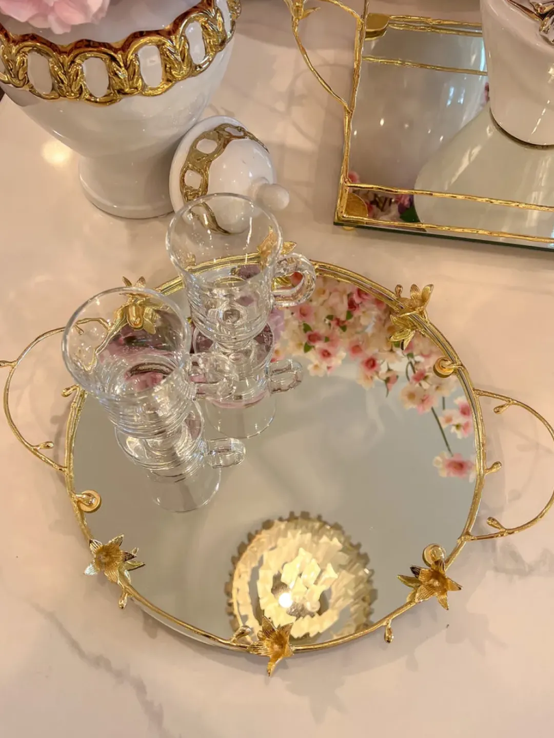 Inspire Me! Home Decor Round Marble Tray With Silver Floral Edge Hot