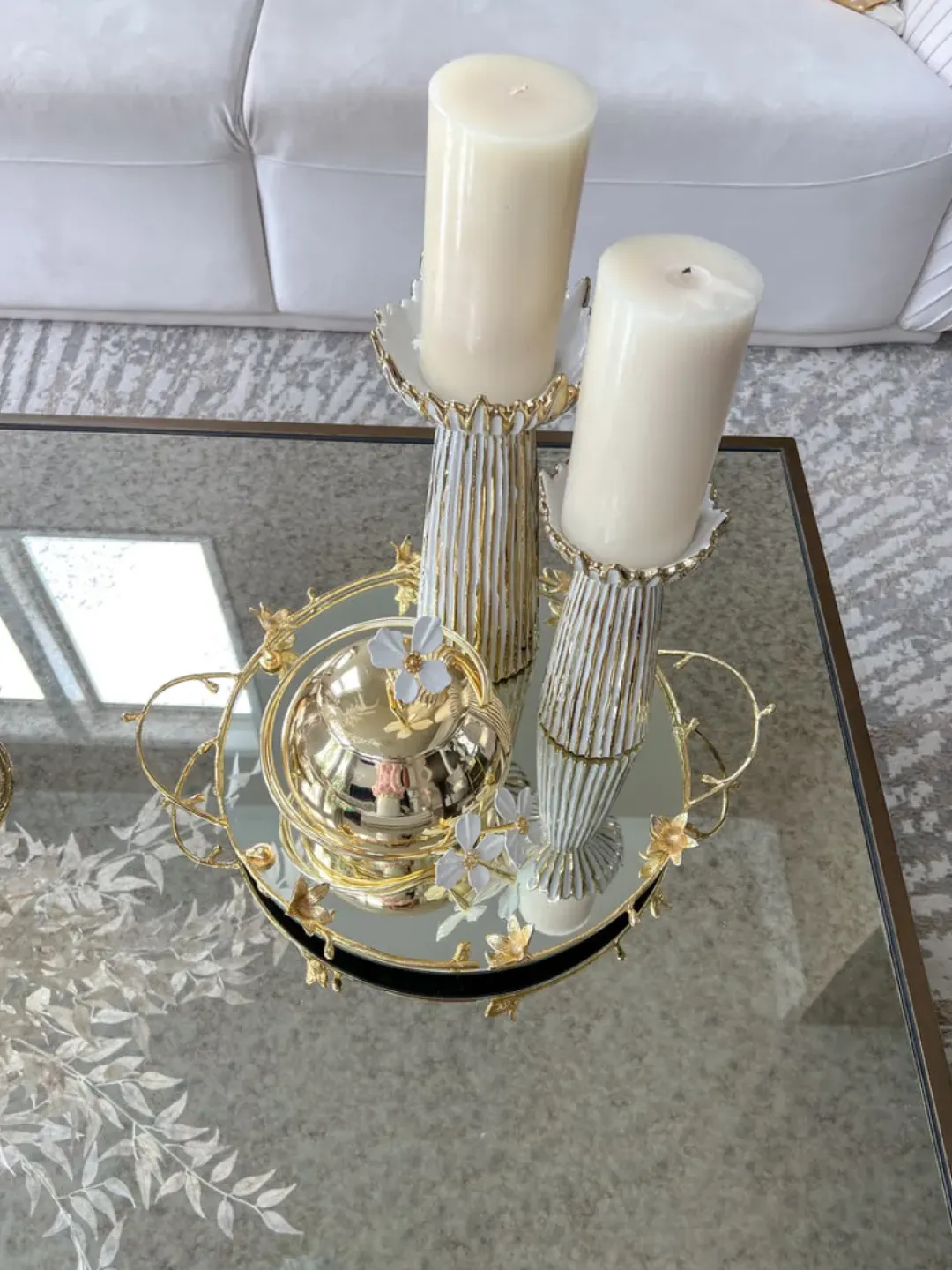 Inspire Me! Home Decor Round Marble Tray With Silver Floral Edge Hot