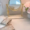 Inspire Me! Home Decor Round Table Mirror With Leaf Design Border And Marble Base (2 Colors) Gold Sale