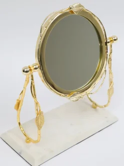 Inspire Me! Home Decor Round Table Mirror With Leaf Design Border And Marble Base (2 Colors) Gold Sale