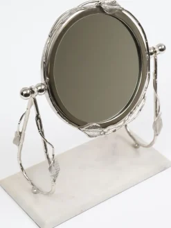 Inspire Me! Home Decor Round Table Mirror With Leaf Design Border And Marble Base (2 Colors) Gold Sale