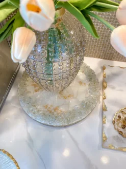Inspire Me! Home Decor Round Trivet With White Jeweled Flower Details New