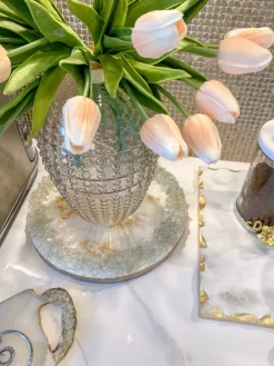 Inspire Me! Home Decor Round Trivet With White Jeweled Flower Details New