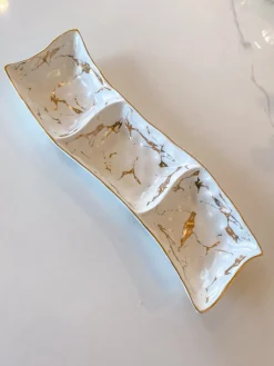 Inspire Me! Home Decor 3 Section Metallic Gold Marble Print Dish Discount
