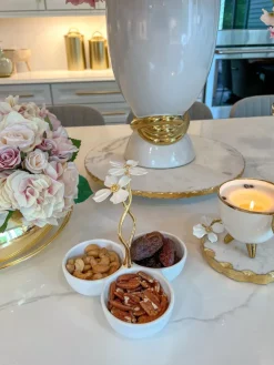 Inspire Me! Home Decor 3 Section Porcelain Dish With White Jeweled Flower Details Gold Best