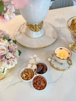 Inspire Me! Home Decor 3 Section Porcelain Dish With White Jeweled Flower Details Gold Best