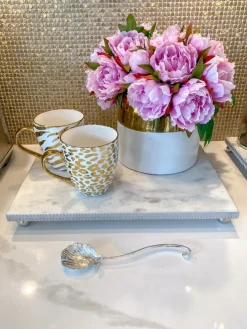 Inspire Me! Home Decor Set Of 3 Marble Spice Bowls W/ Gold Spoons And Wood Base Best