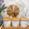 Inspire Me! Home Decor (Set Of 3) Metallic Gold Marble Print Spice Jars With Spoons And Wooden Lid With Tray Online