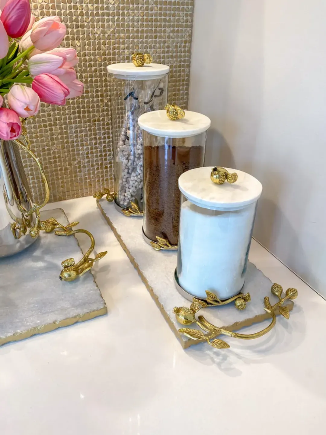 Inspire Me! Home Decor Silver Glass Soap Dispenser And Basket Set (3-piece Set) Clearance