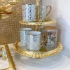 Inspire Me! Home Decor Silver Metal Oval Tray With Glass Mug & Cake Dome And Gold Leaf Details Fashion
