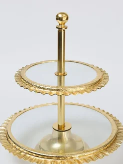 Inspire Me! Home Decor Silver Metal Oval Tray With Glass Mug & Cake Dome And Gold Leaf Details Fashion