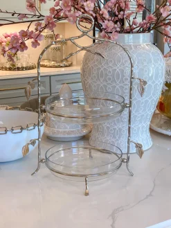 Inspire Me! Home Decor Silver Pyrex Holder With Gold Mosaic Handles And Pyrex Hot