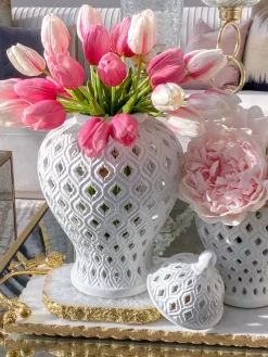 Inspire Me! Home Decor Small Rectangular Marble Tray With White Jeweled Flower Details Clearance