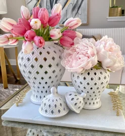 Inspire Me! Home Decor Small Rectangular Marble Tray With White Jeweled Flower Details Clearance