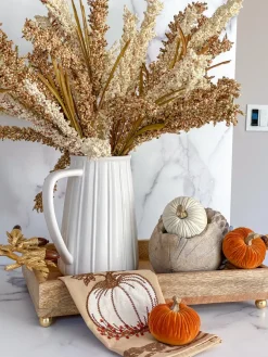 Inspire Me! Home Decor Small Striped Ceramic Pumpkin With Gold Stem Clearance
